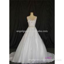 White bridal gown, ball gown beaded V-neck backless dress